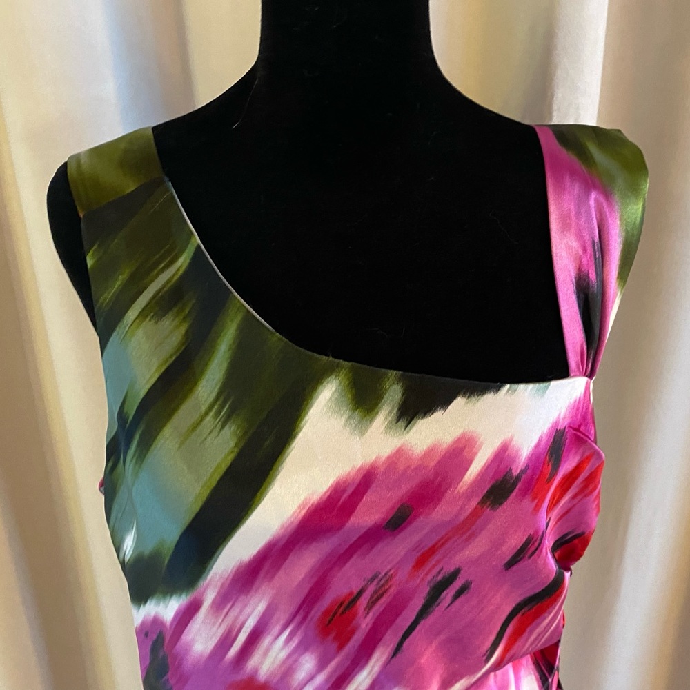 Maggy London Pink and Green Toga style Graphic Tank Dress 10